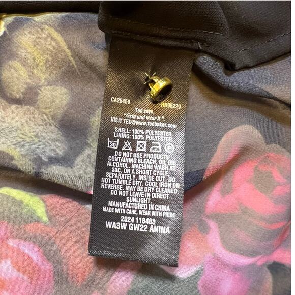 Ted Baker Anina Blouse Sheer Black Floral Long Sleeve Size 0/XS VGUC - Picture 6 of 6